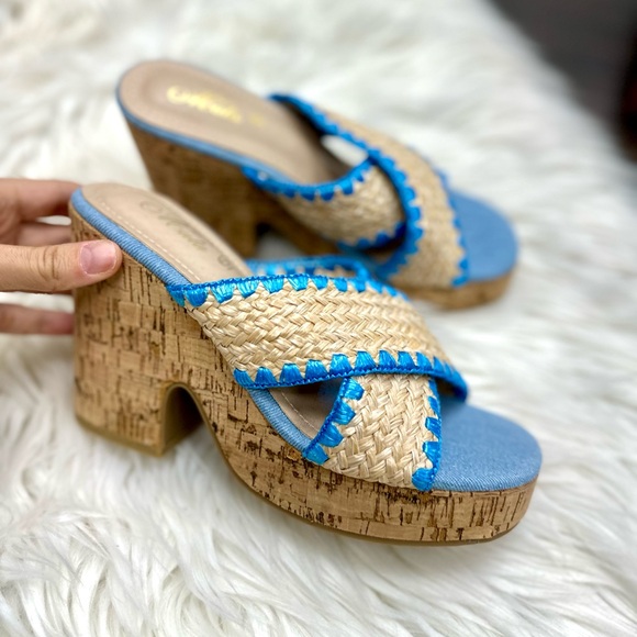 Blue Woven Cork Wedge - Picture 9 of 9